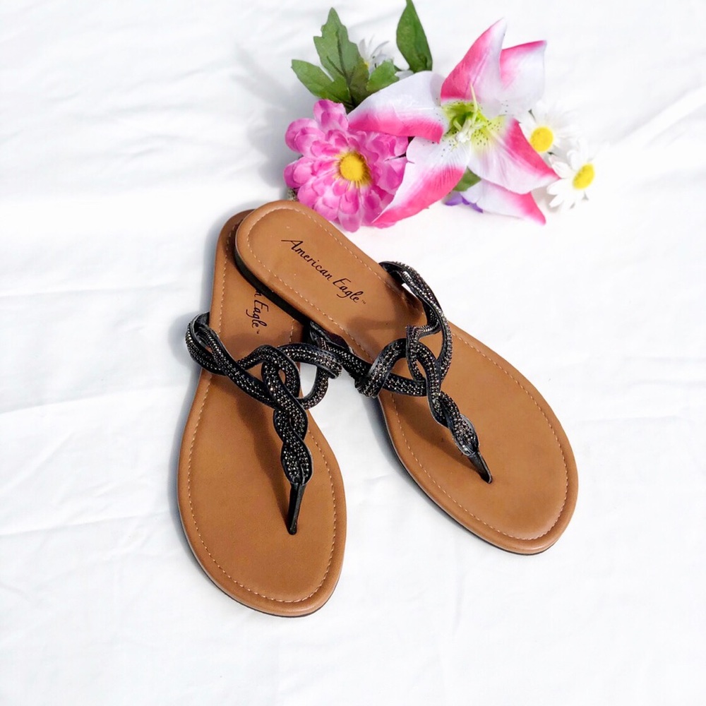 NWOT American Eagle Brown Black Sequin Flat Sandal